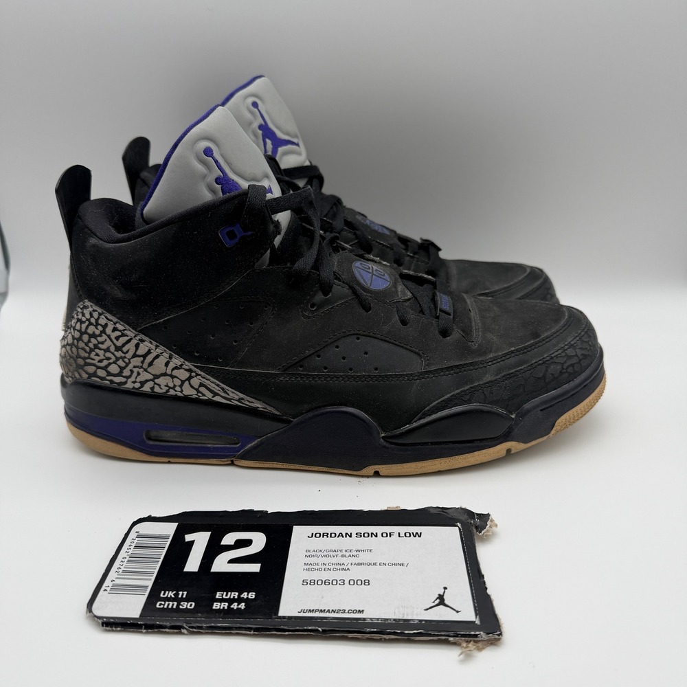 Jordan Sneakers Mens US 12 Black Son Of Low Grape Ice White 580603-008 Elephant